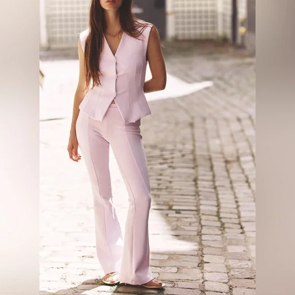 Zara NWT light pink interlock stretchy pants - Picture 1 of 6